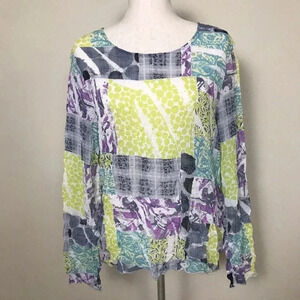 Chalet Et Ceci Womens Size Medium Long Sleeve Top Crinkled Lagenlook Art to Wear